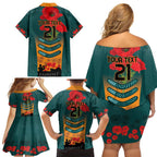 Custom Wallaroos Rugby ANZAC Family Matching Off Shoulder Short Dress and Hawaiian Shirt Poppy Soldier With Aboriginal Dots Art
