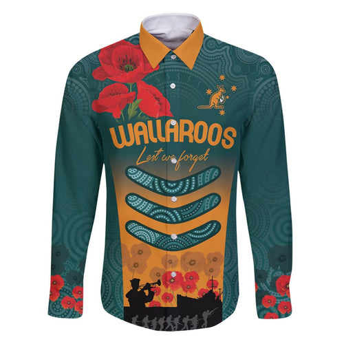 Custom Wallaroos Rugby ANZAC Family Matching Off Shoulder Short Dress and Hawaiian Shirt Poppy Soldier With Aboriginal Dots Art