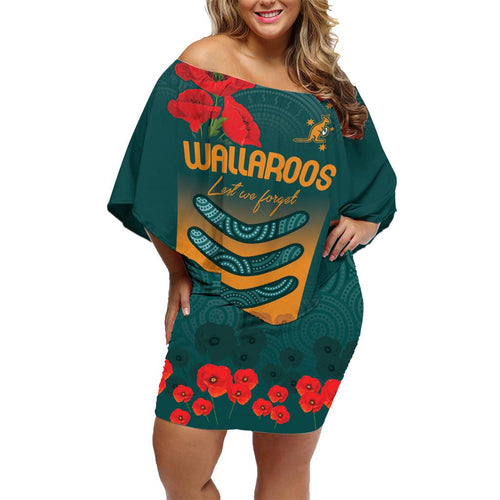 Custom Wallaroos Rugby ANZAC Family Matching Off Shoulder Short Dress and Hawaiian Shirt Poppy Soldier With Aboriginal Dots Art