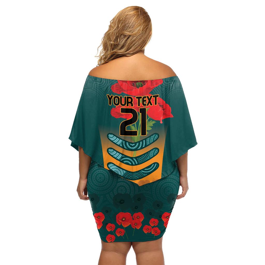 Custom Wallaroos Rugby ANZAC Family Matching Off Shoulder Short Dress and Hawaiian Shirt Poppy Soldier With Aboriginal Dots Art