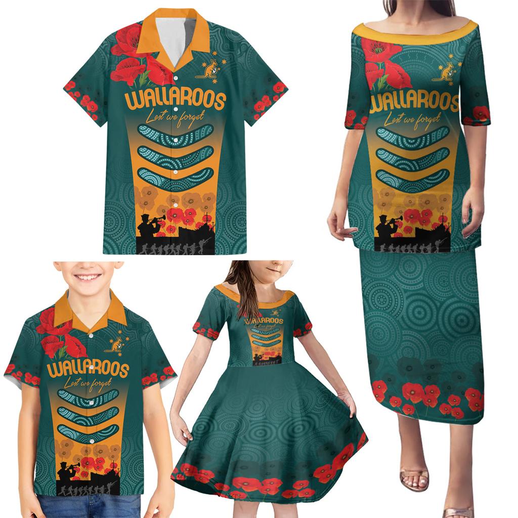 Custom Wallaroos Rugby ANZAC Family Matching Puletasi and Hawaiian Shirt Poppy Soldier With Aboriginal Dots Art
