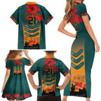 Custom Wallaroos Rugby ANZAC Family Matching Short Sleeve Bodycon Dress and Hawaiian Shirt Poppy Soldier With Aboriginal Dots Art