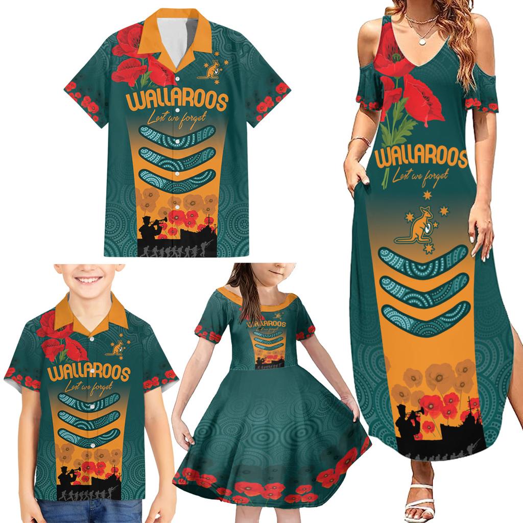 Custom Wallaroos Rugby ANZAC Family Matching Summer Maxi Dress and Hawaiian Shirt Poppy Soldier With Aboriginal Dots Art