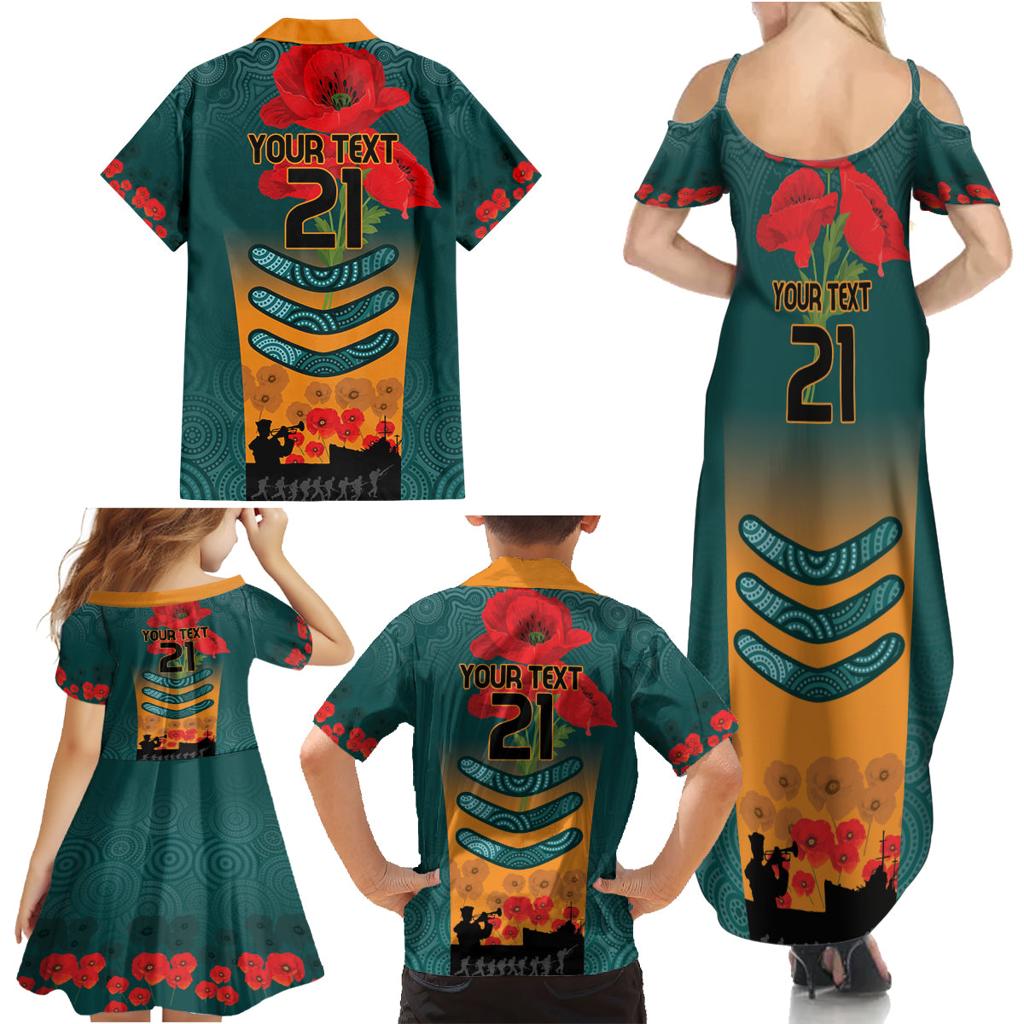 Custom Wallaroos Rugby ANZAC Family Matching Summer Maxi Dress and Hawaiian Shirt Poppy Soldier With Aboriginal Dots Art