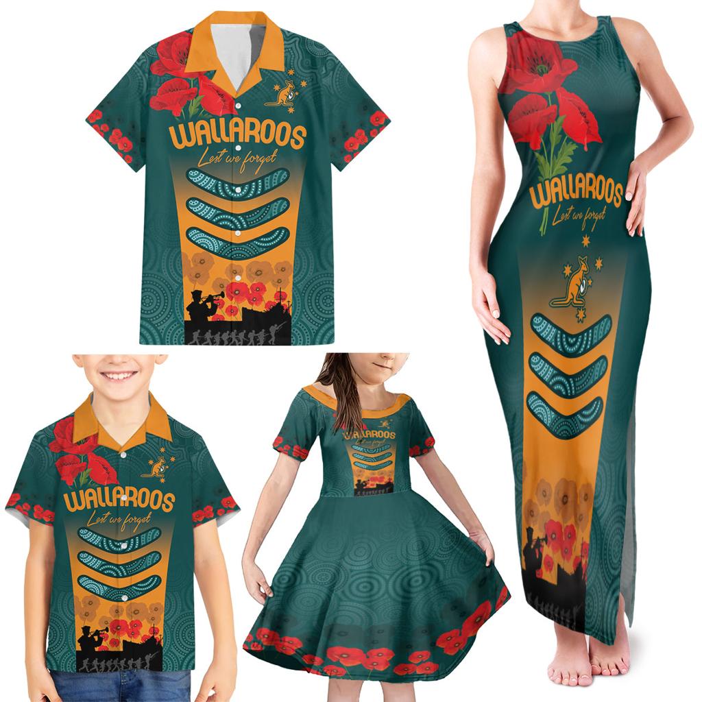 Custom Wallaroos Rugby ANZAC Family Matching Tank Maxi Dress and Hawaiian Shirt Poppy Soldier With Aboriginal Dots Art
