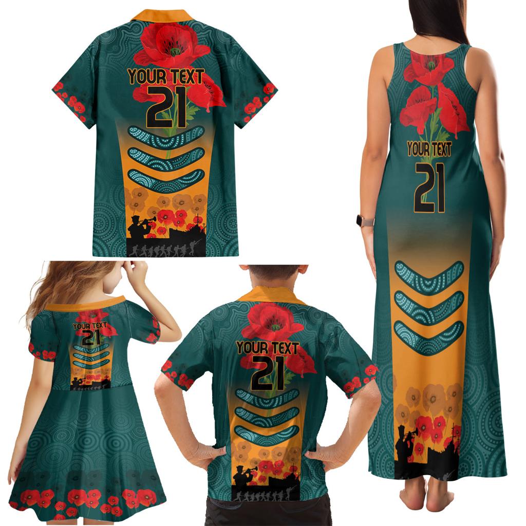 Custom Wallaroos Rugby ANZAC Family Matching Tank Maxi Dress and Hawaiian Shirt Poppy Soldier With Aboriginal Dots Art