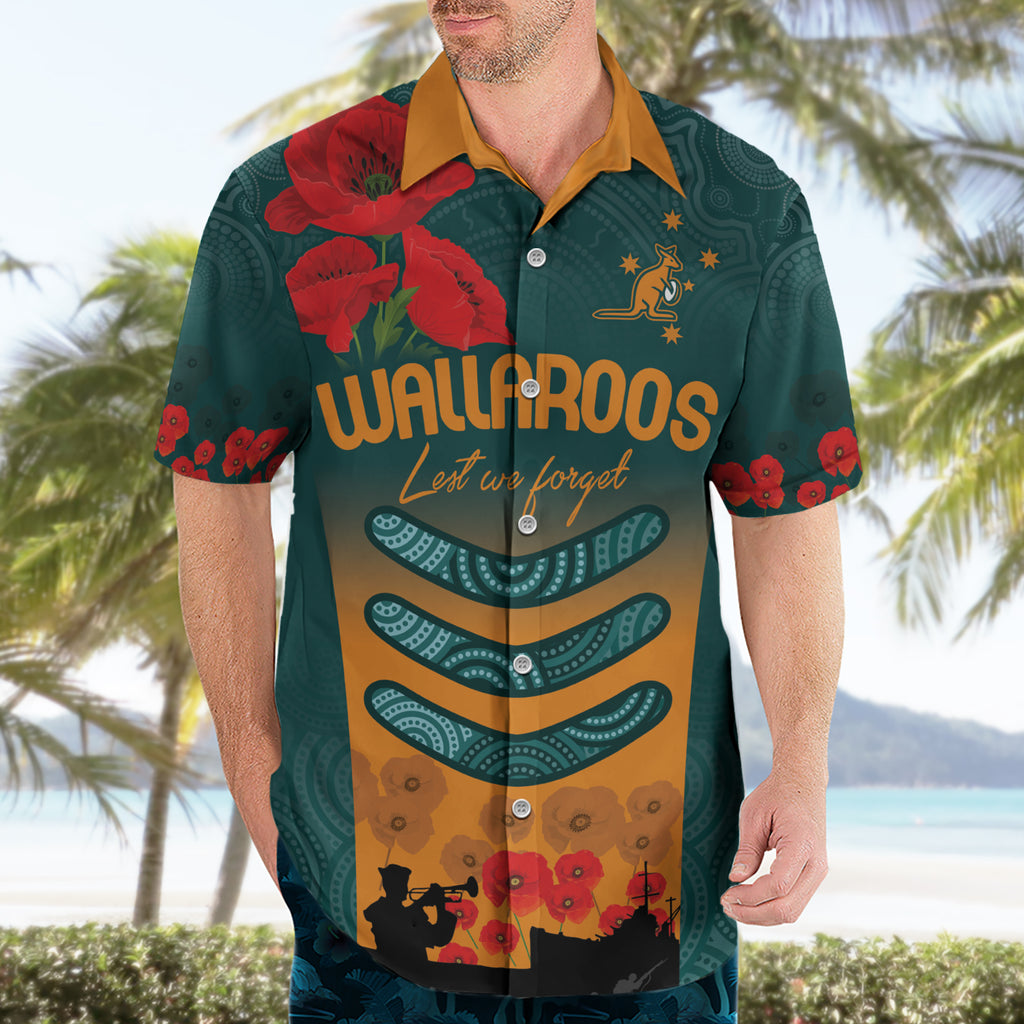 Custom Wallaroos Rugby ANZAC Hawaiian Shirt Poppy Soldier With Aboriginal Dots Art
