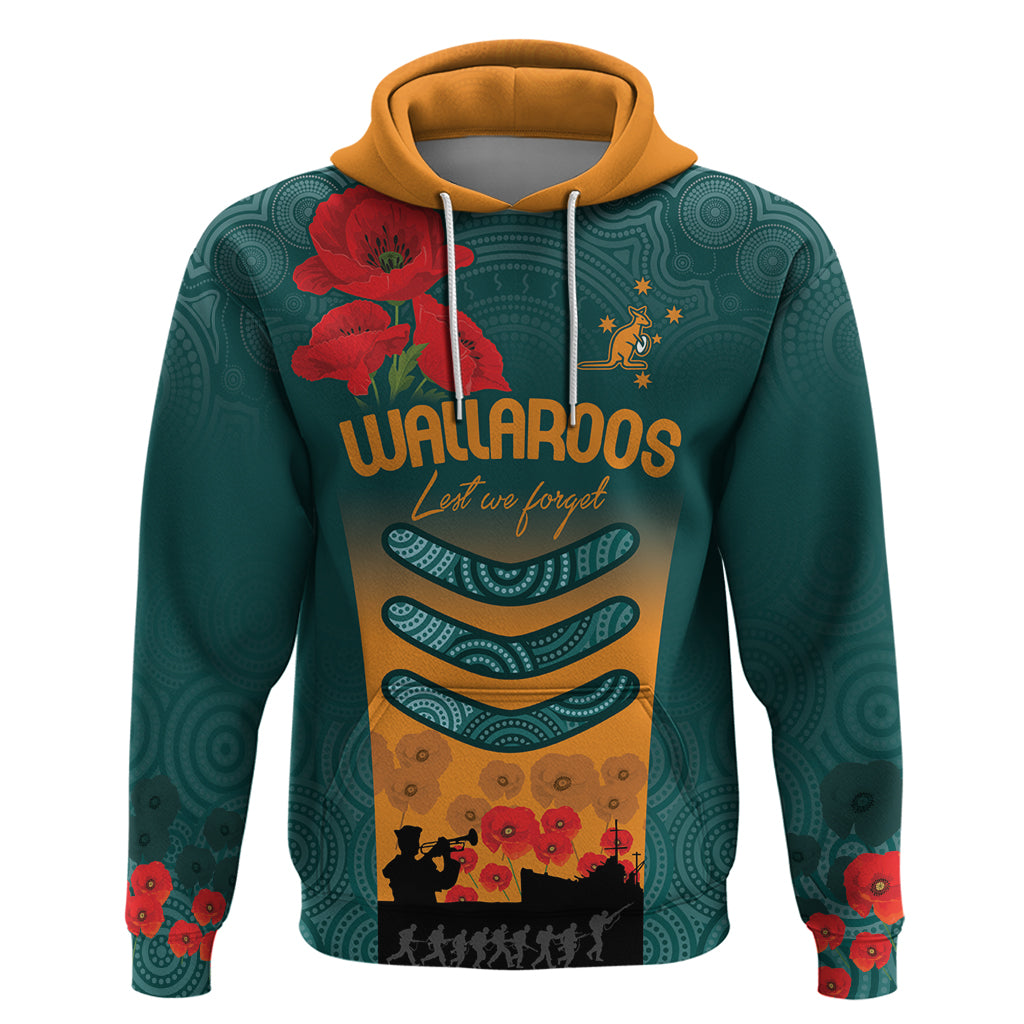 Custom Wallaroos Rugby ANZAC Hoodie Poppy Soldier With Aboriginal Dots Art