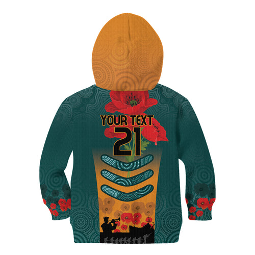 Custom Wallaroos Rugby ANZAC Kid Hoodie Poppy Soldier With Aboriginal Dots Art