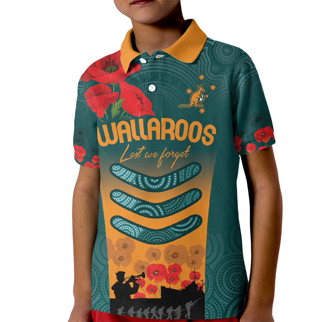 Custom Wallaroos Rugby ANZAC Kid Polo Shirt Poppy Soldier With Aboriginal Dots Art