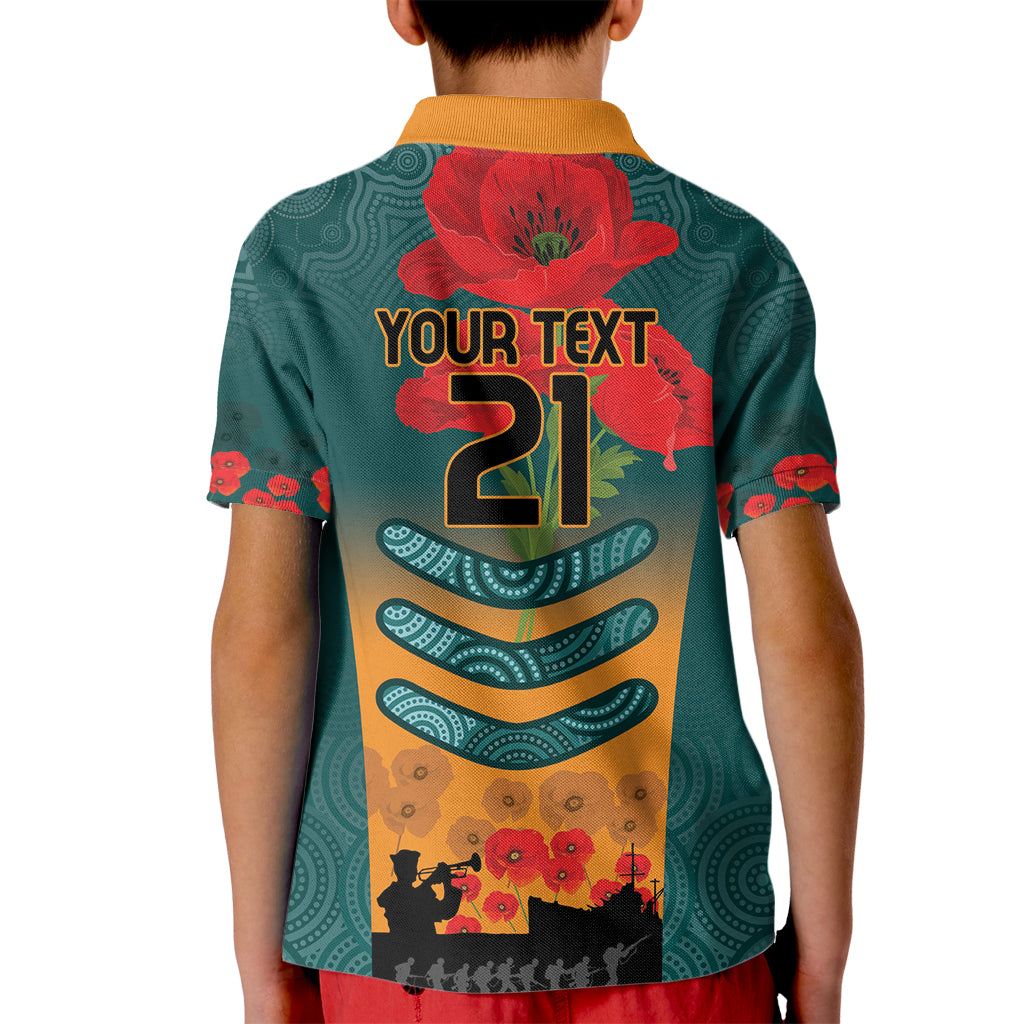 Custom Wallaroos Rugby ANZAC Kid Polo Shirt Poppy Soldier With Aboriginal Dots Art