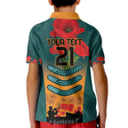 Custom Wallaroos Rugby ANZAC Kid Polo Shirt Poppy Soldier With Aboriginal Dots Art