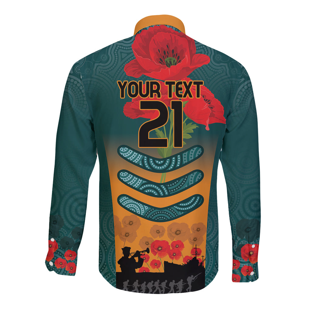 Custom Wallaroos Rugby ANZAC Long Sleeve Button Shirt Poppy Soldier With Aboriginal Dots Art