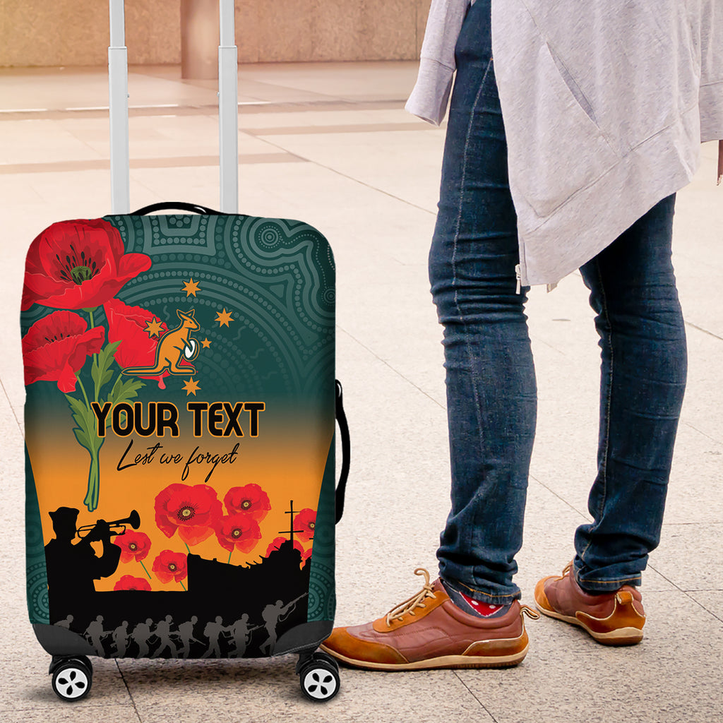 Custom Wallaroos Rugby ANZAC Luggage Cover Poppy Soldier With Aboriginal Dots Art