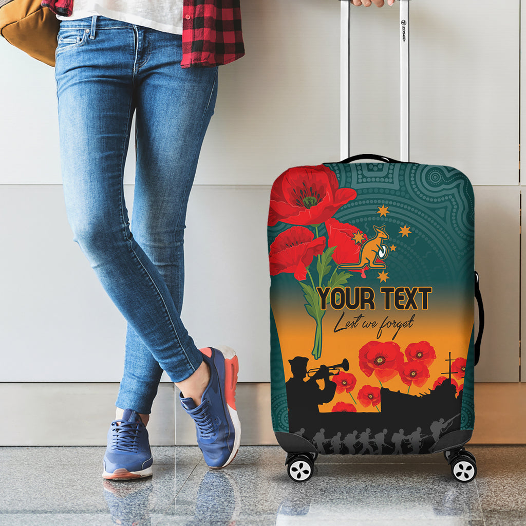 Custom Wallaroos Rugby ANZAC Luggage Cover Poppy Soldier With Aboriginal Dots Art