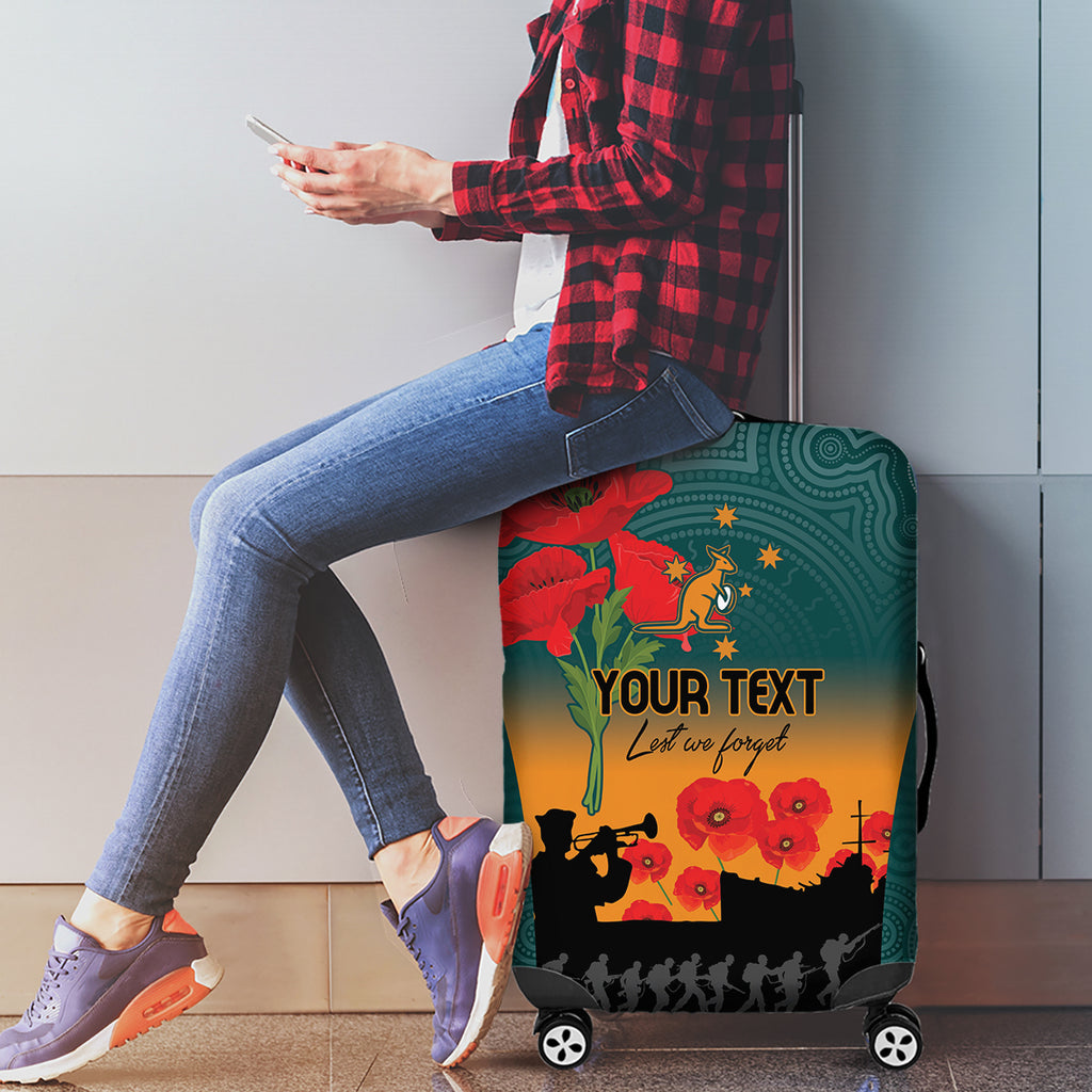 Custom Wallaroos Rugby ANZAC Luggage Cover Poppy Soldier With Aboriginal Dots Art