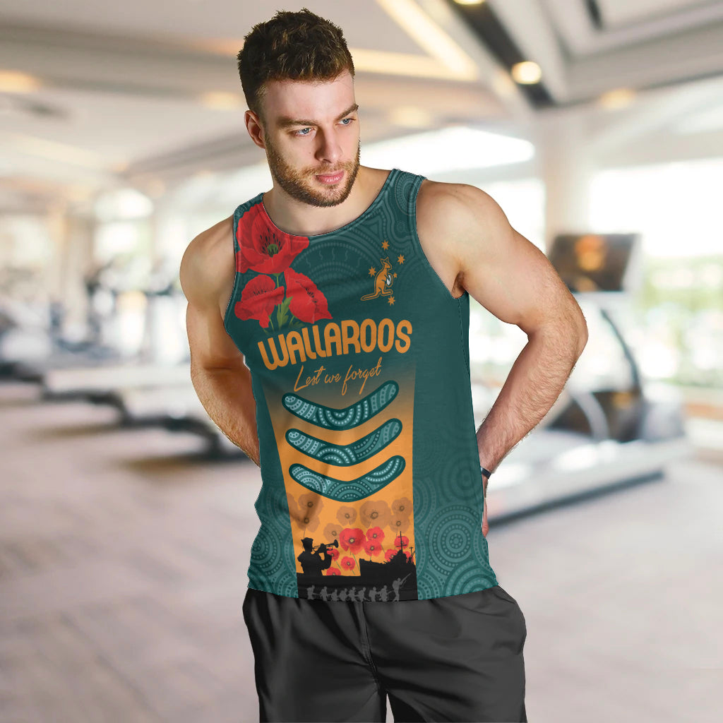 Custom Wallaroos Rugby ANZAC Men Tank Top Poppy Soldier With Aboriginal Dots Art