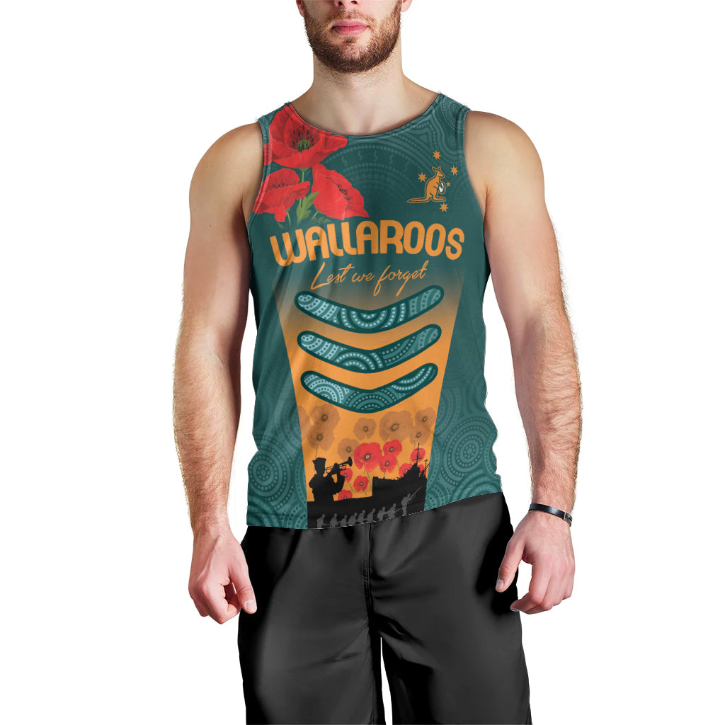 Custom Wallaroos Rugby ANZAC Men Tank Top Poppy Soldier With Aboriginal Dots Art
