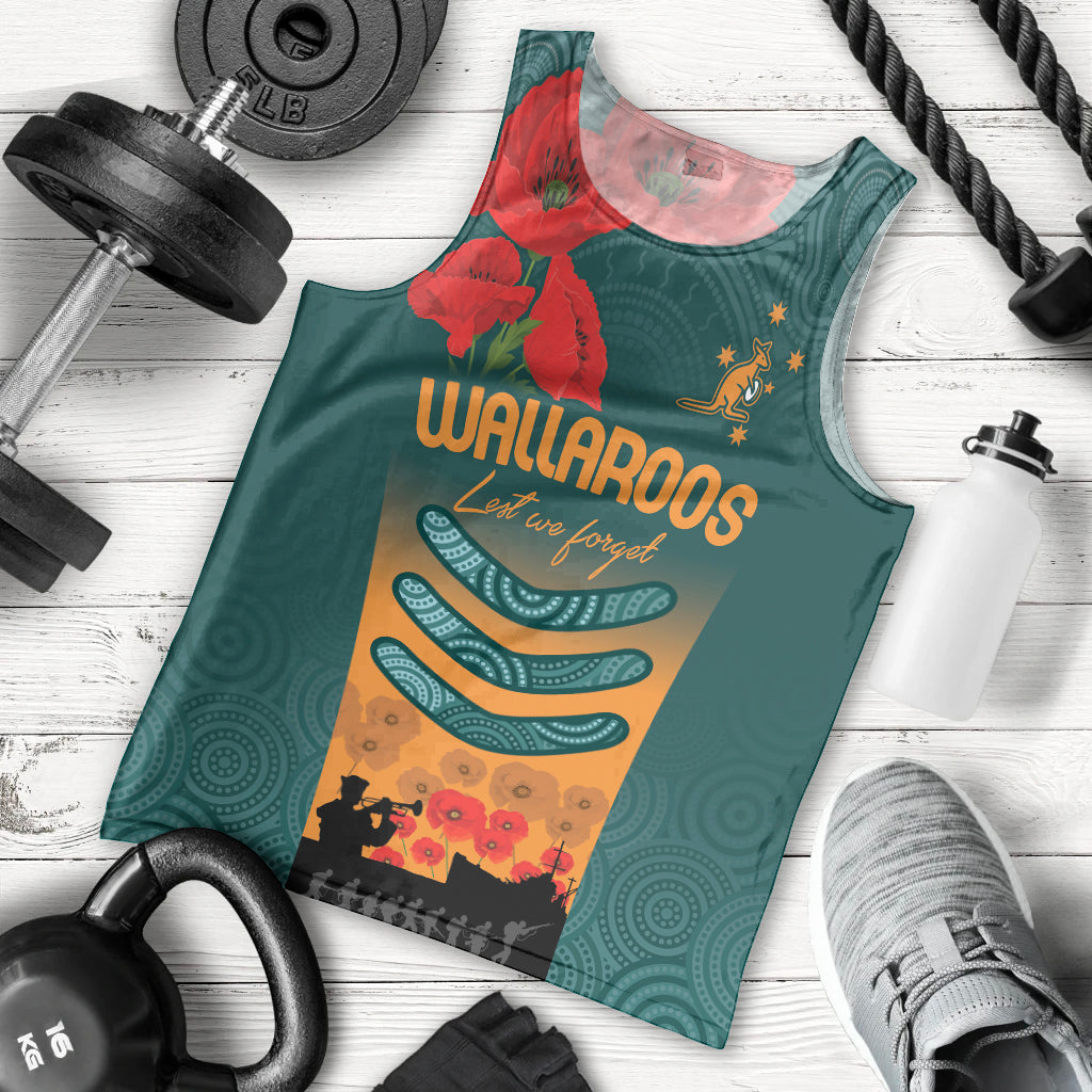 Custom Wallaroos Rugby ANZAC Men Tank Top Poppy Soldier With Aboriginal Dots Art