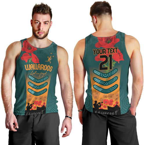 Custom Wallaroos Rugby ANZAC Men Tank Top Poppy Soldier With Aboriginal Dots Art