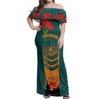 Custom Wallaroos Rugby ANZAC Off Shoulder Maxi Dress Poppy Soldier With Aboriginal Dots Art