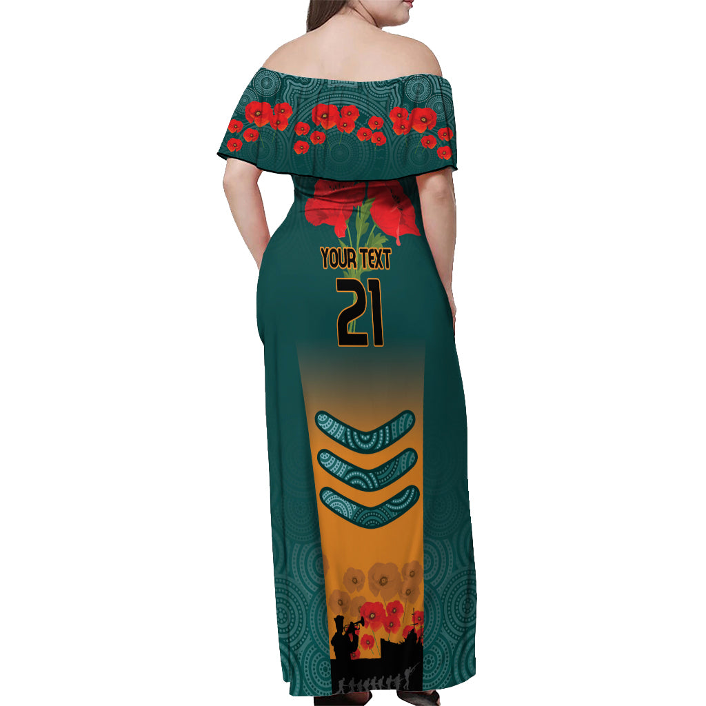 Custom Wallaroos Rugby ANZAC Off Shoulder Maxi Dress Poppy Soldier With Aboriginal Dots Art