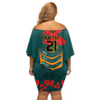 Custom Wallaroos Rugby ANZAC Off Shoulder Short Dress Poppy Soldier With Aboriginal Dots Art