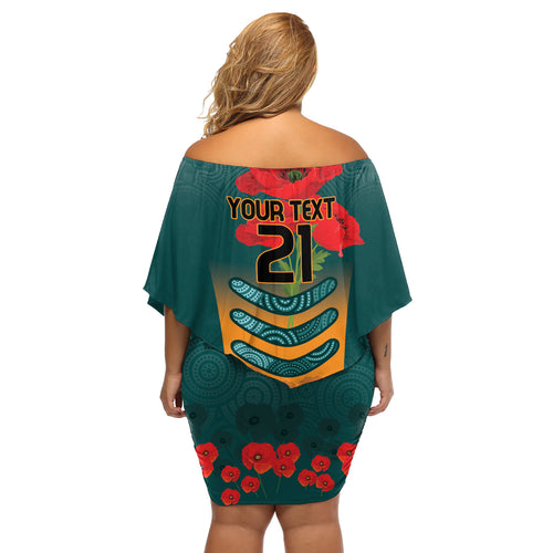 Custom Wallaroos Rugby ANZAC Off Shoulder Short Dress Poppy Soldier With Aboriginal Dots Art