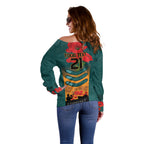 Custom Wallaroos Rugby ANZAC Off Shoulder Sweater Poppy Soldier With Aboriginal Dots Art