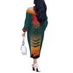 Custom Wallaroos Rugby ANZAC Off The Shoulder Long Sleeve Dress Poppy Soldier With Aboriginal Dots Art