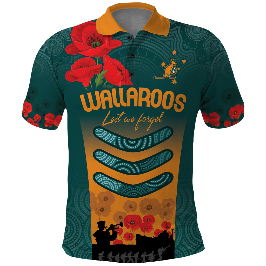 Custom Wallaroos Rugby ANZAC Polo Shirt Poppy Soldier With Aboriginal Dots Art