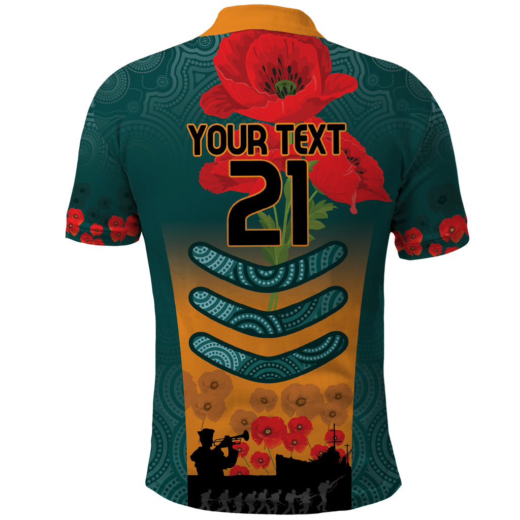 Custom Wallaroos Rugby ANZAC Polo Shirt Poppy Soldier With Aboriginal Dots Art
