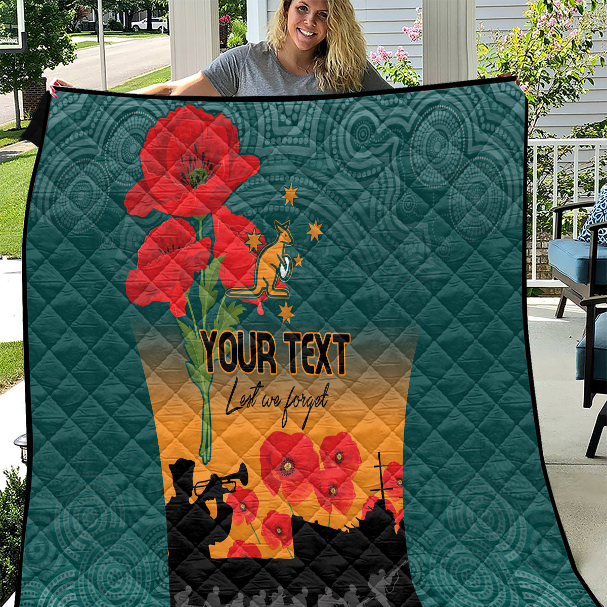 Custom Wallaroos Rugby ANZAC Quilt Poppy Soldier With Aboriginal Dots Art