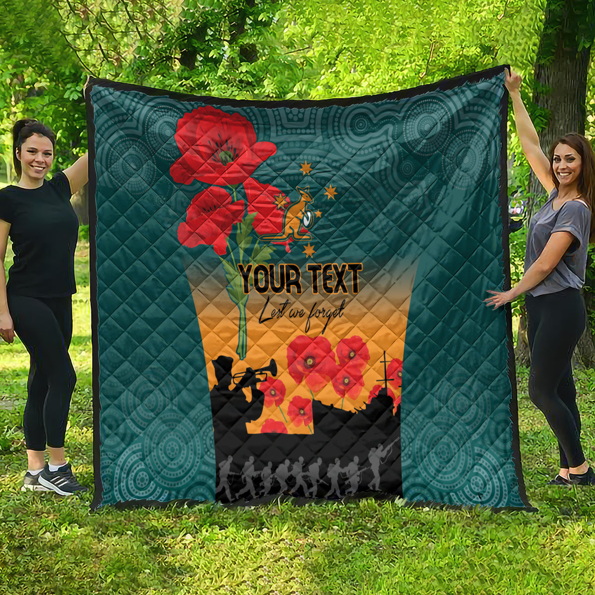 Custom Wallaroos Rugby ANZAC Quilt Poppy Soldier With Aboriginal Dots Art