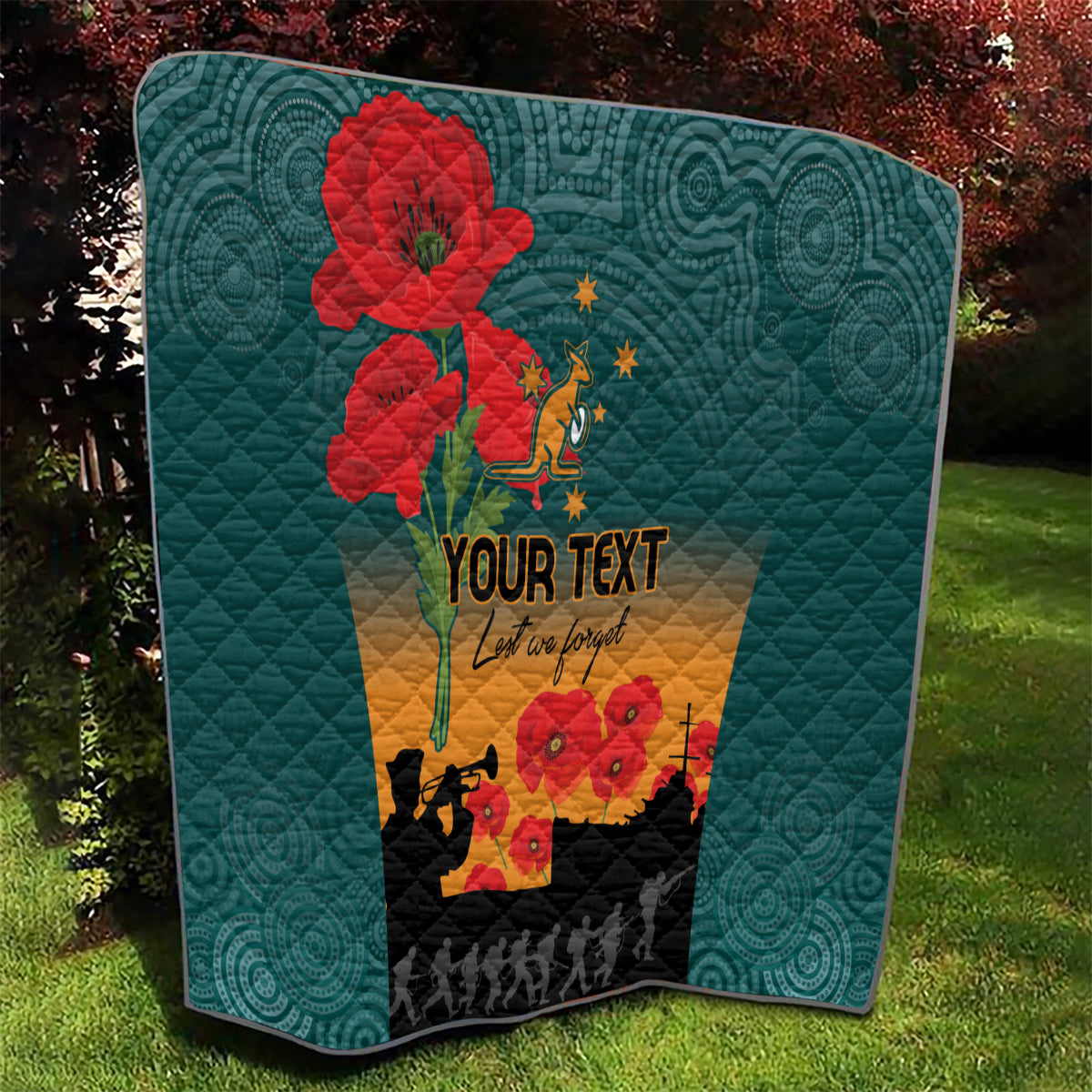 Custom Wallaroos Rugby ANZAC Quilt Poppy Soldier With Aboriginal Dots Art