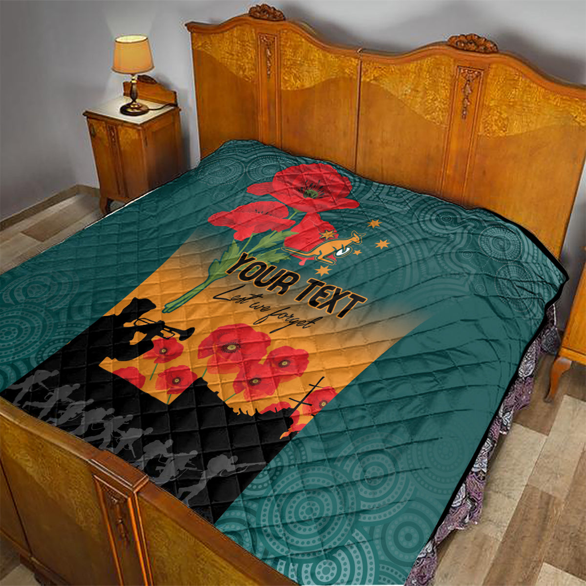 Custom Wallaroos Rugby ANZAC Quilt Poppy Soldier With Aboriginal Dots Art
