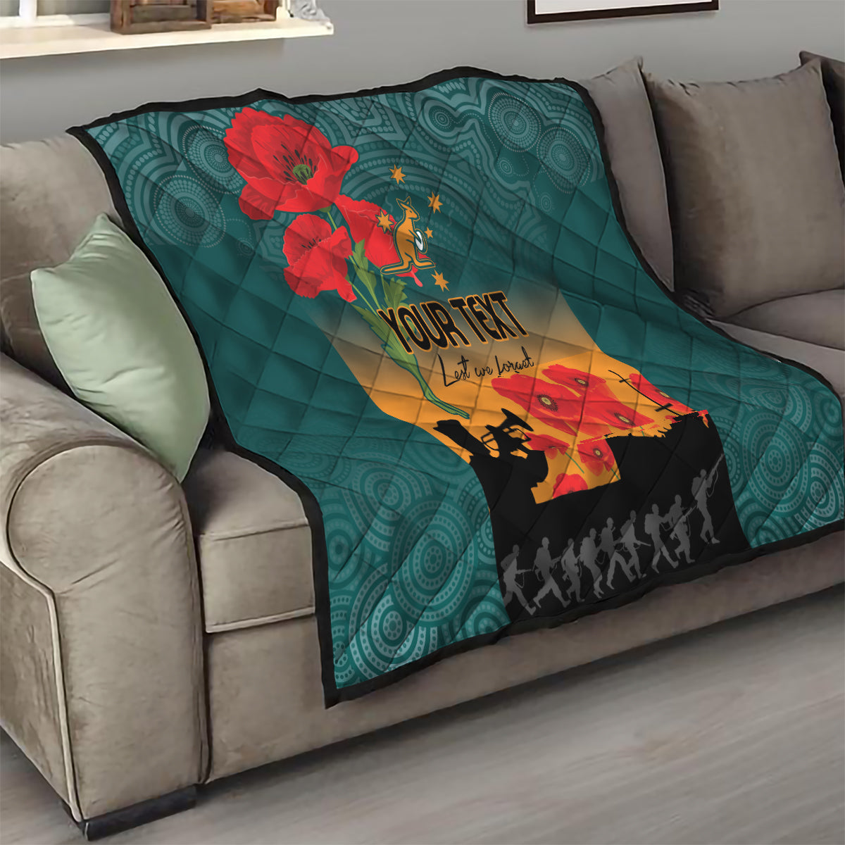 Custom Wallaroos Rugby ANZAC Quilt Poppy Soldier With Aboriginal Dots Art
