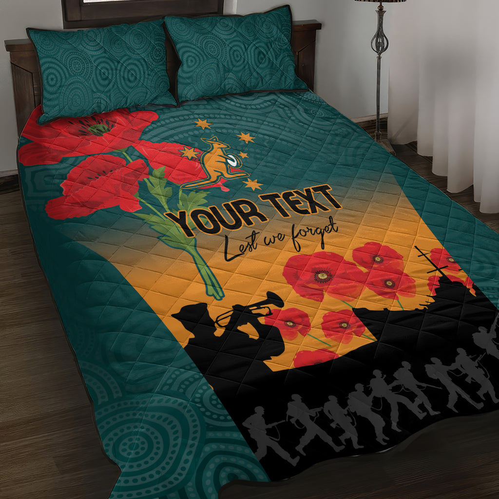 Custom Wallaroos Rugby ANZAC Quilt Bed Set Poppy Soldier With Aboriginal Dots Art