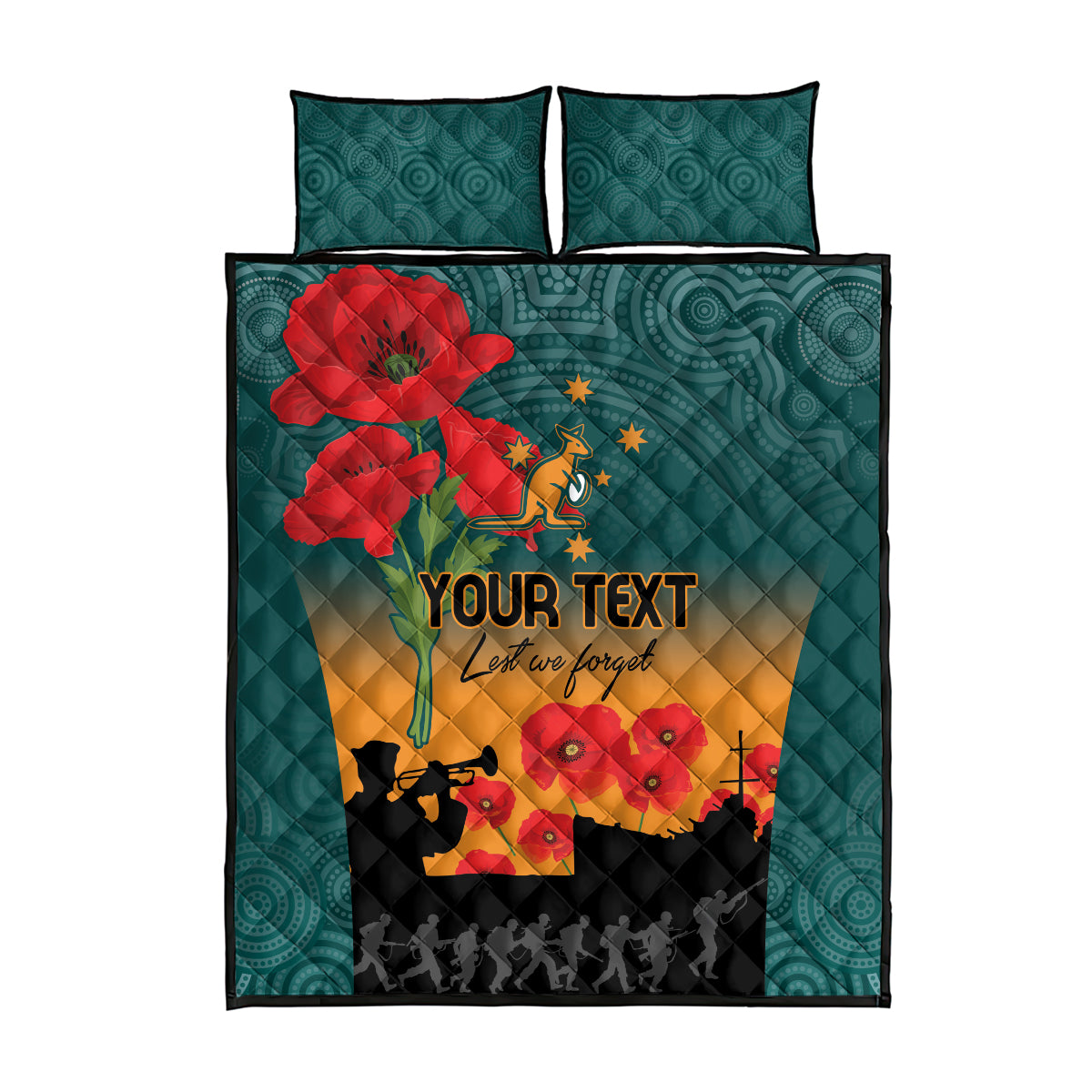 Custom Wallaroos Rugby ANZAC Quilt Bed Set Poppy Soldier With Aboriginal Dots Art