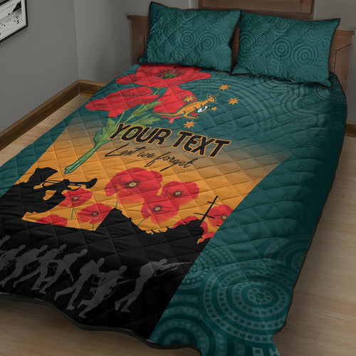 Custom Wallaroos Rugby ANZAC Quilt Bed Set Poppy Soldier With Aboriginal Dots Art