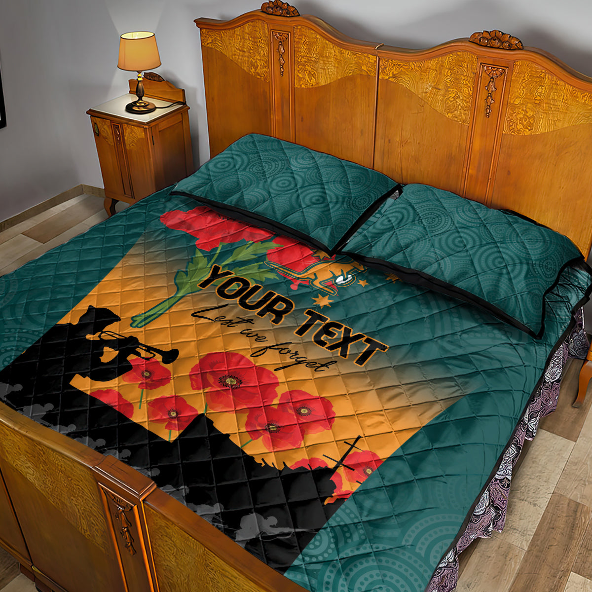 Custom Wallaroos Rugby ANZAC Quilt Bed Set Poppy Soldier With Aboriginal Dots Art