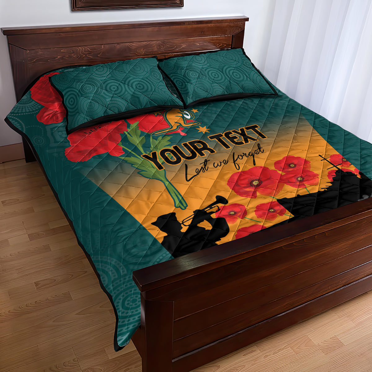 Custom Wallaroos Rugby ANZAC Quilt Bed Set Poppy Soldier With Aboriginal Dots Art