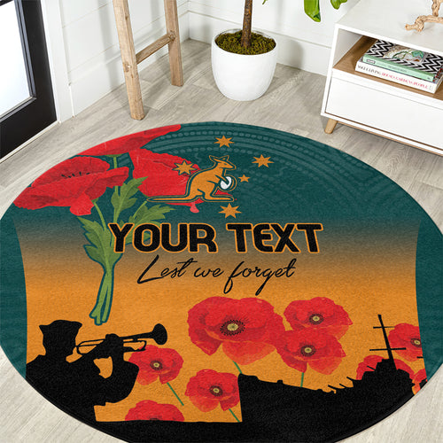 Custom Wallaroos Rugby ANZAC Round Carpet Poppy Soldier With Aboriginal Dots Art