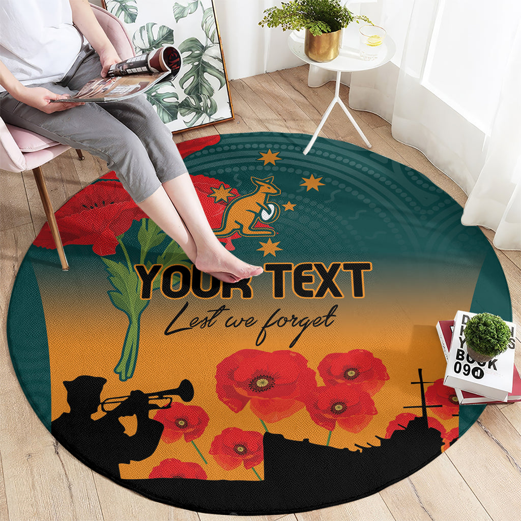 Custom Wallaroos Rugby ANZAC Round Carpet Poppy Soldier With Aboriginal Dots Art