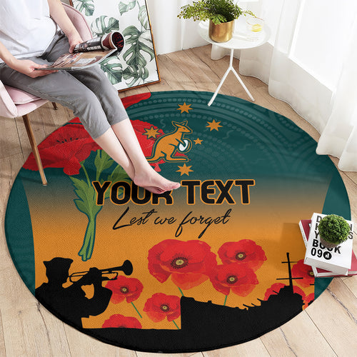 Custom Wallaroos Rugby ANZAC Round Carpet Poppy Soldier With Aboriginal Dots Art