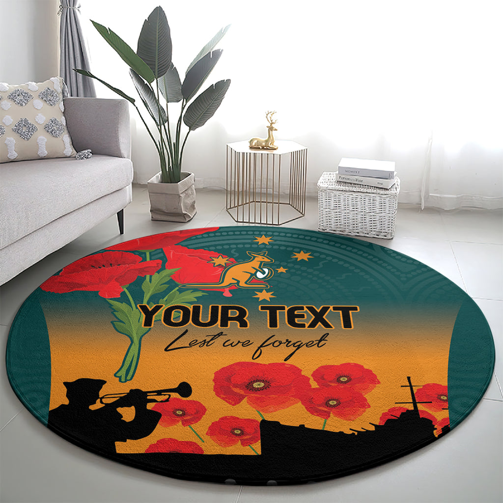 Custom Wallaroos Rugby ANZAC Round Carpet Poppy Soldier With Aboriginal Dots Art