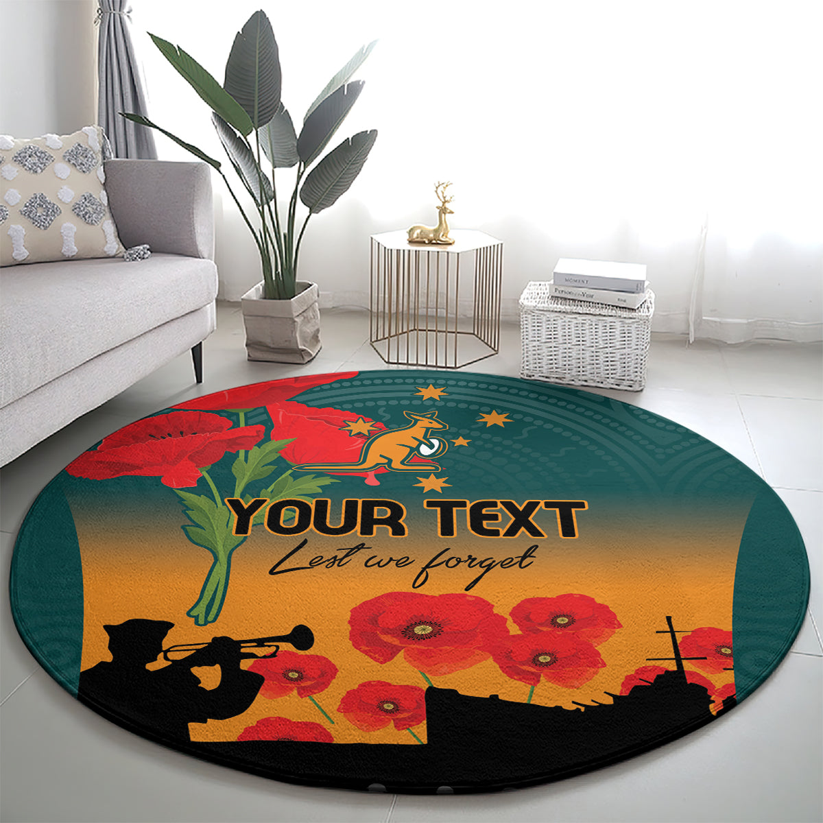 Custom Wallaroos Rugby ANZAC Round Carpet Poppy Soldier With Aboriginal Dots Art