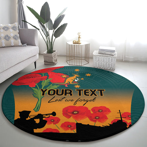 Custom Wallaroos Rugby ANZAC Round Carpet Poppy Soldier With Aboriginal Dots Art