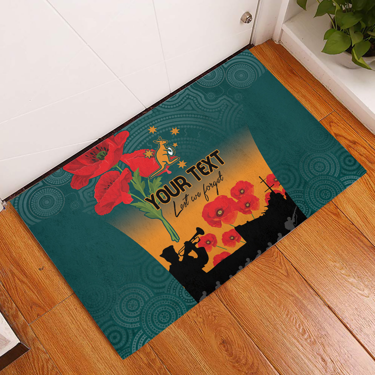 Custom Wallaroos Rugby ANZAC Rubber Doormat Poppy Soldier With Aboriginal Dots Art
