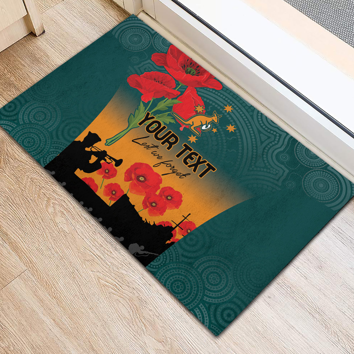 Custom Wallaroos Rugby ANZAC Rubber Doormat Poppy Soldier With Aboriginal Dots Art